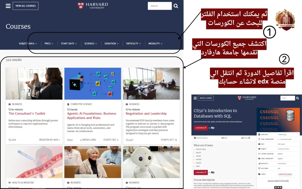 التسجيل في كورسات جامعة هارفارد